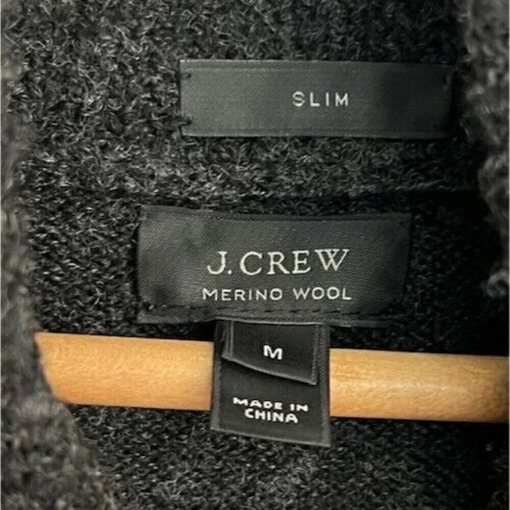J.Crew Slim Fit Charcoal Gray Shawl Collar Sweater 100% Merino Wool Elbow Patch